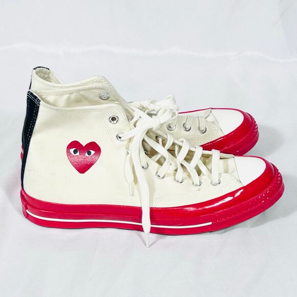 Converse Comme Garcons Men 9 Women 11 Chuck Taylor 70 PLAY White Red Midsole New - Picture 3 of 10